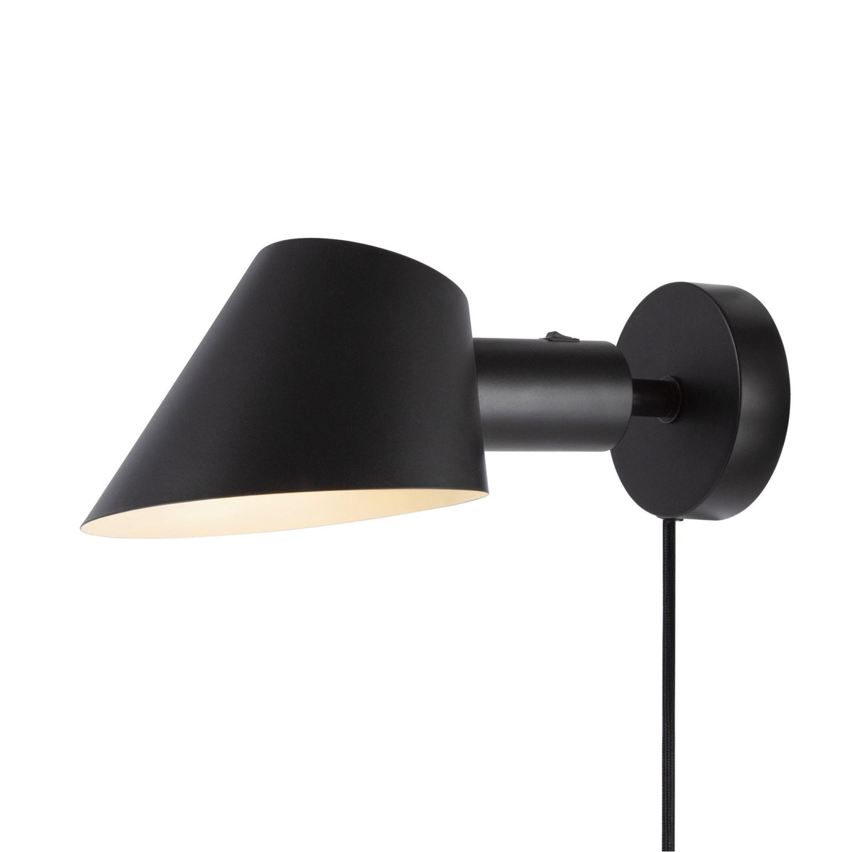 DFTP By Nordlux Stay Adjustable Plugged Wall Light in Matt Black with light on