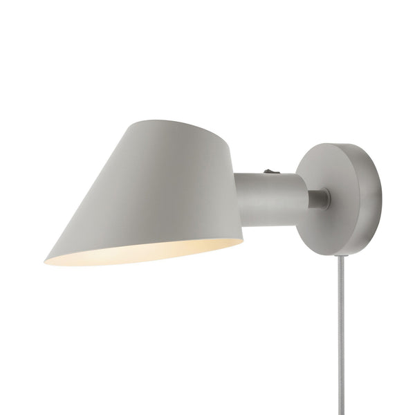 Close-up of the grey wall lamp, showcasing its design and functionality.