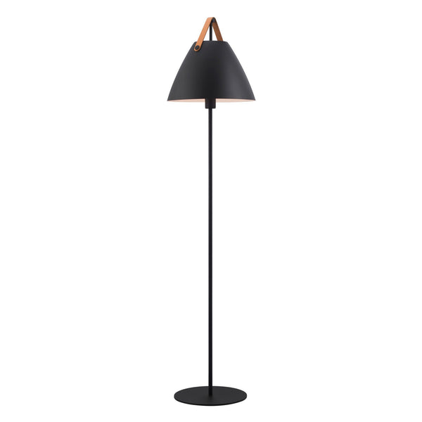 Strap Floor Lamp in Black with Leather Detail