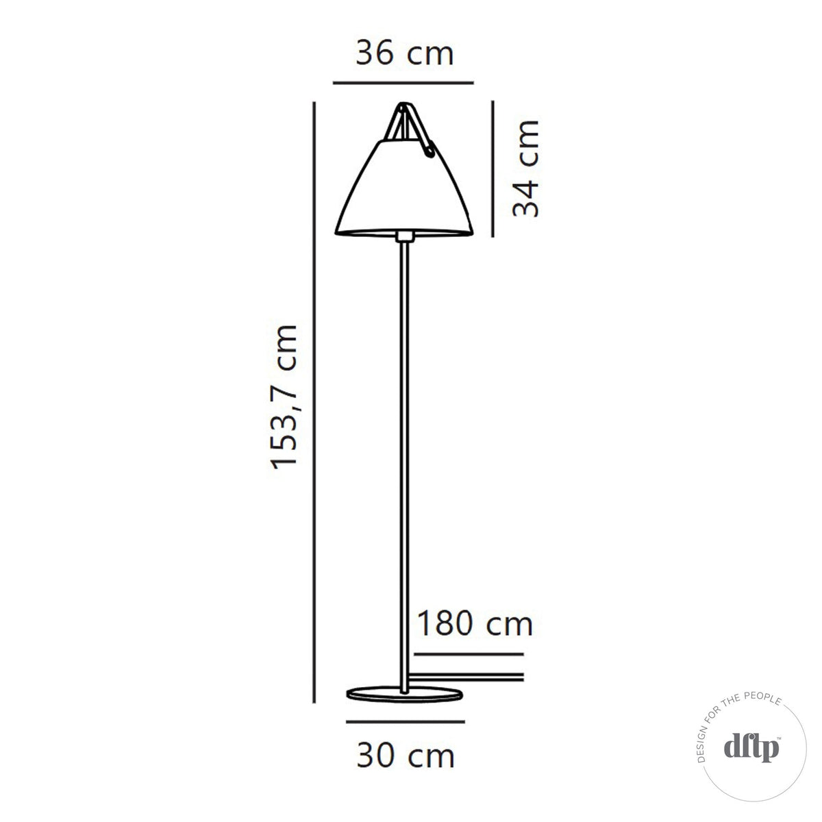 DFTP By Nordlux Strap Floor Lamp in Black with Leather Detail dimensions
