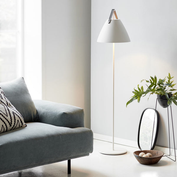 Strap Floor Lamp in White with Leather Detail