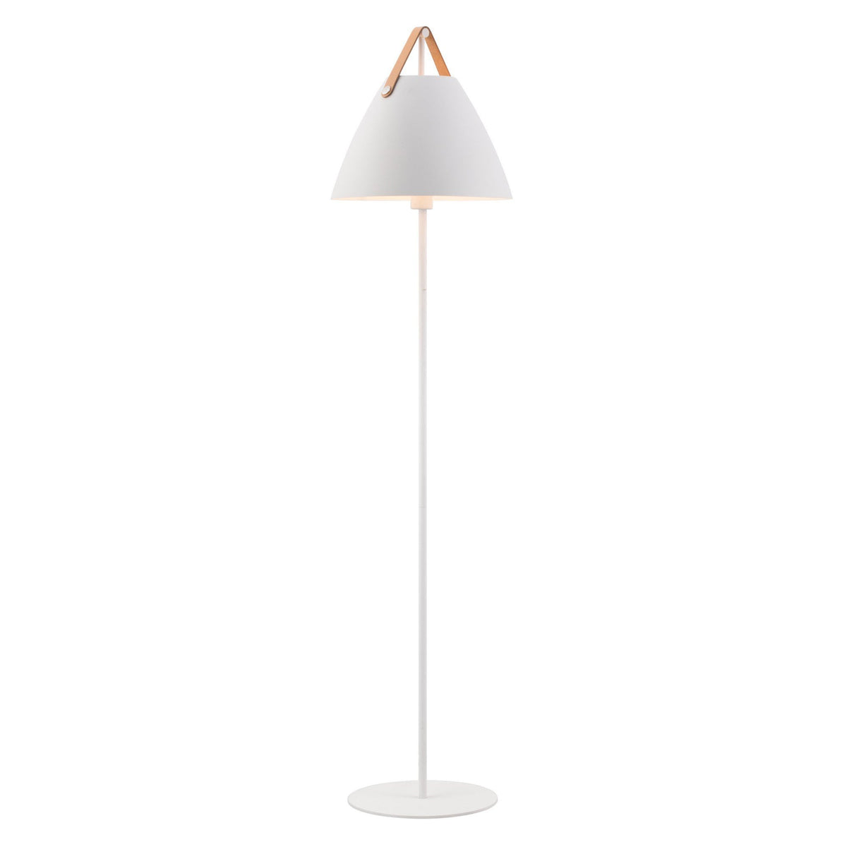 Strap Floor Lamp in White with Leather Detail