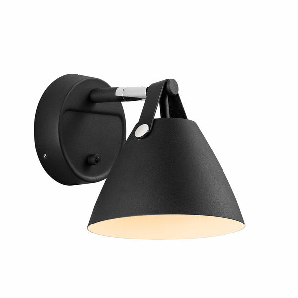 Strap 15 Adjustable Plugged Wall Light in Black with Leather Detail