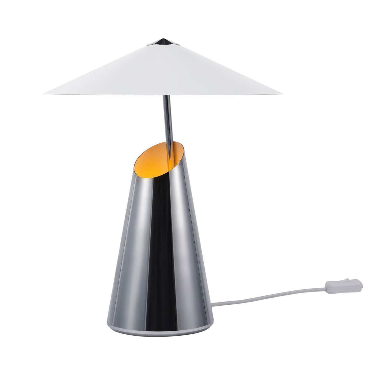 DFTP By Nordlux Taido Geometric Table Lamp in Chrome with a white shade and a grey cord