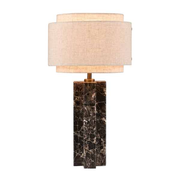 Takai Table Lamp with Brown Marble Base & Beige Fabric Shade