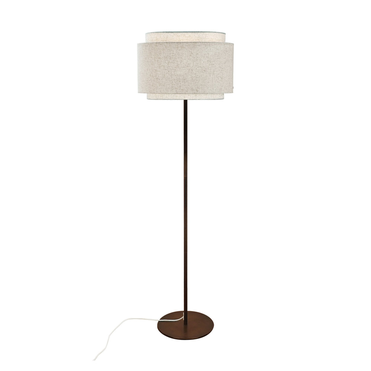 Takai Floor Lamp in Burnished Brass with Beige Fabric Shade
