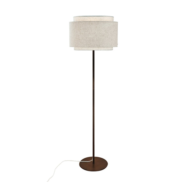 Takai Floor Lamp in Burnished Brass with Beige Fabric Shade