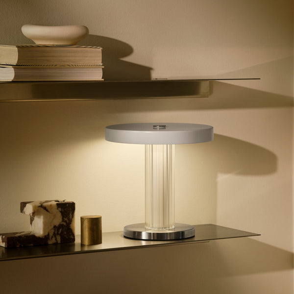 Trezzi LED Portable Table Lamp in White with Fluted Glass