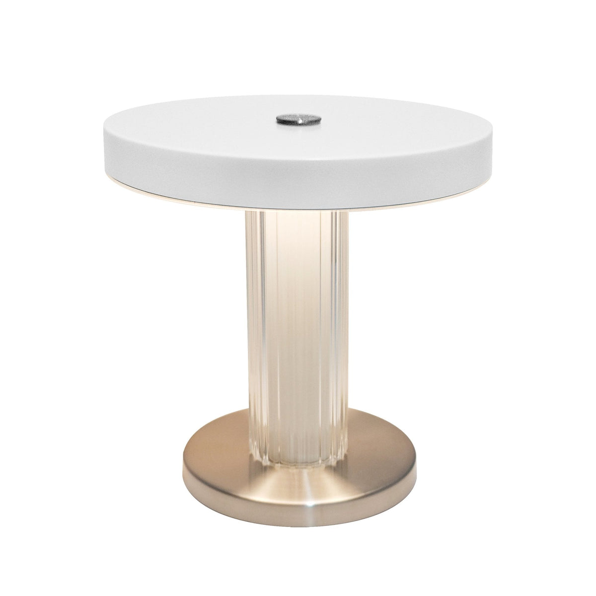Trezzi LED Portable Table Lamp in White with Fluted Glass