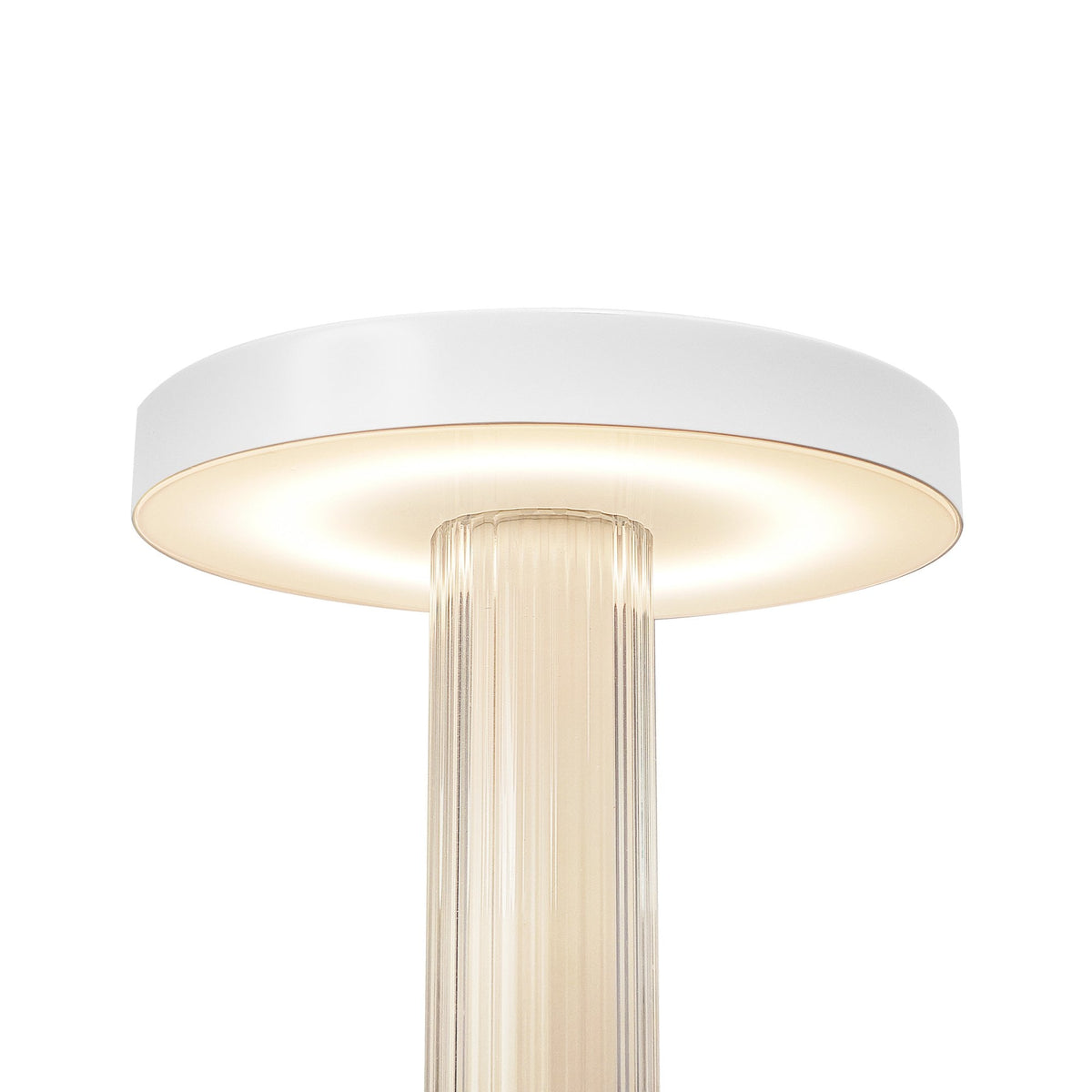 Trezzi LED Portable Table Lamp in White with Fluted Glass