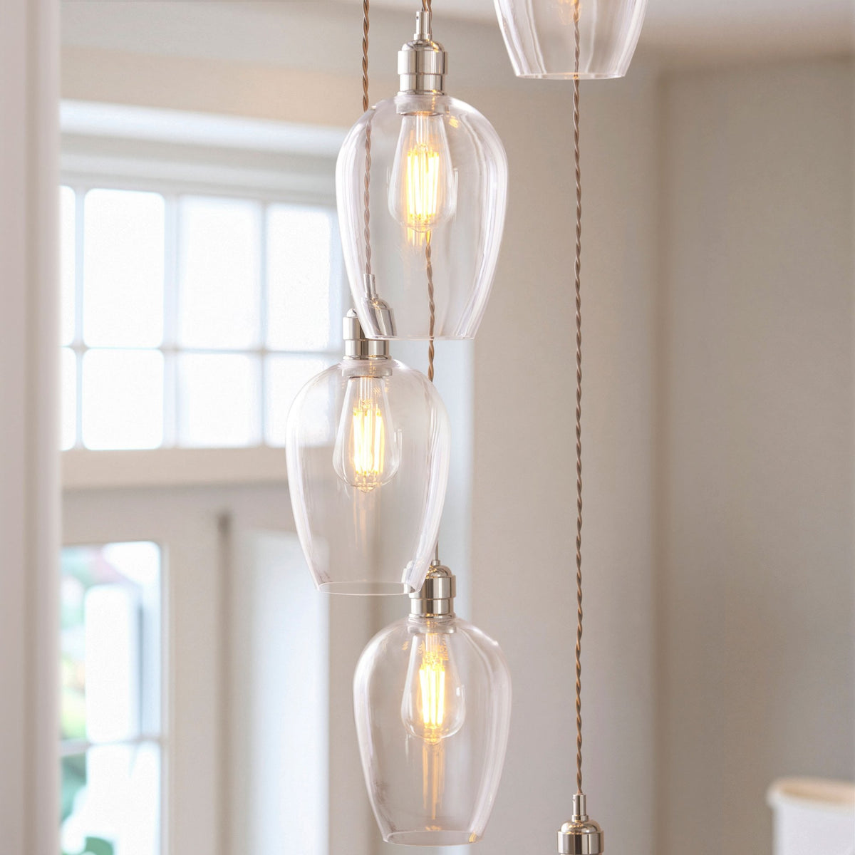 Hoburne 7 Light Cascade Pendant in Bright Nickel with Clear Glass