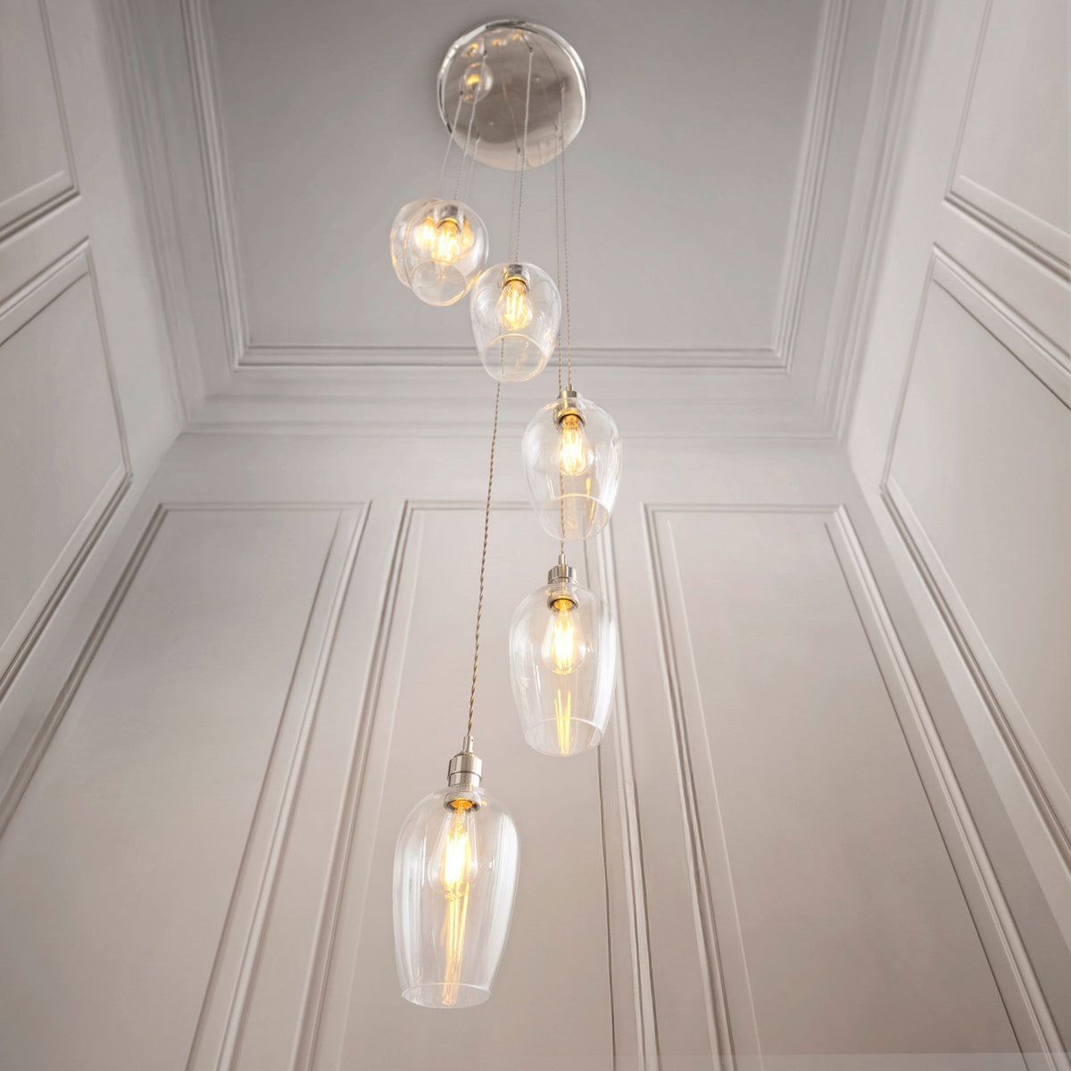 Hoburne 7 Light Cascade Pendant in Bright Nickel with Clear Glass