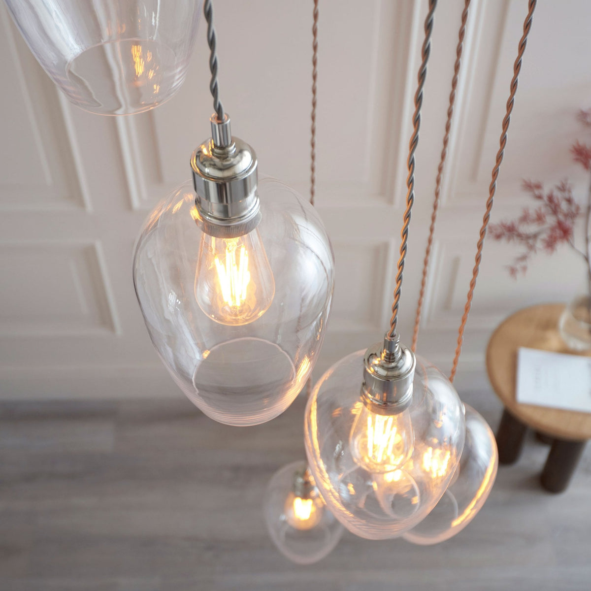 Hoburne 7 Light Cascade Pendant in Bright Nickel with Clear Glass