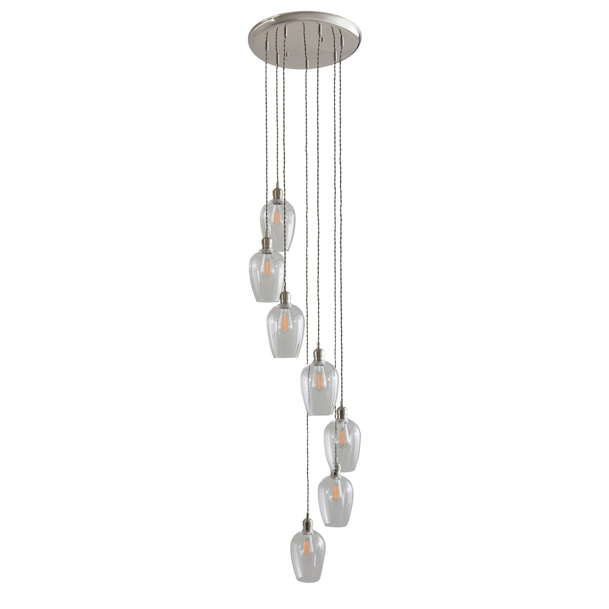 Hoburne 7 Light Cascade Pendant in Bright Nickel with Clear Glass