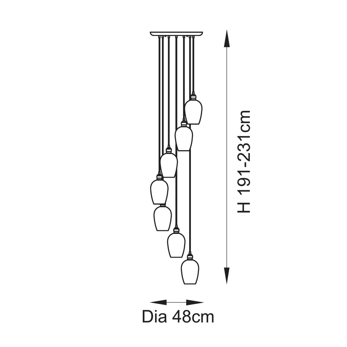 Hoburne 7 Light Cascade Pendant in Antique Brass with Clear Glass
