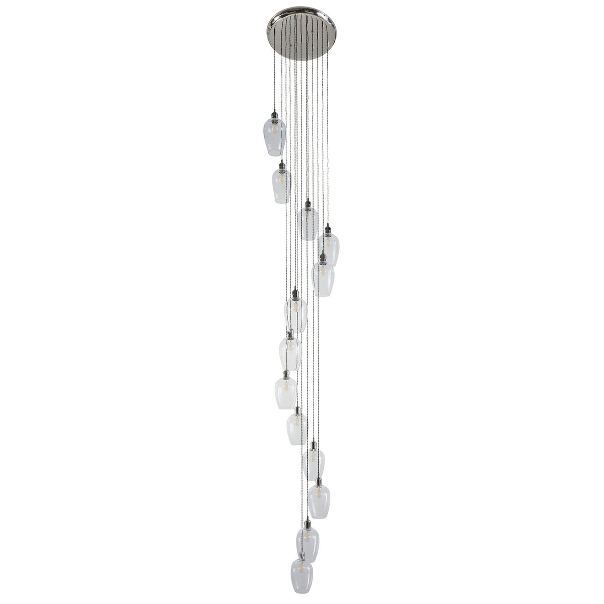 Full view of the multi-pendant light fixture featuring clear teardrop shades, presented on a white background.