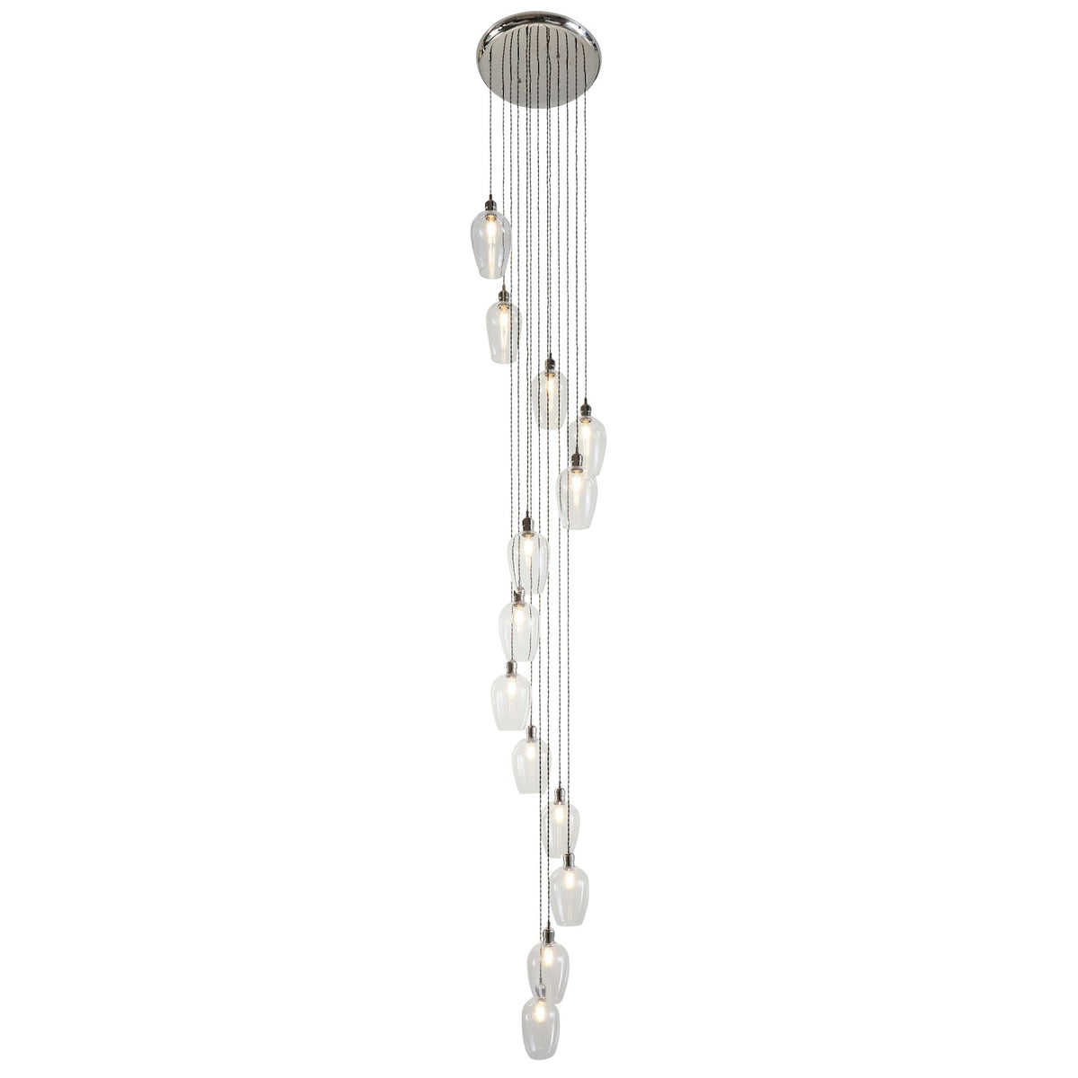 Full view of the multi-pendant light fixture featuring clear teardrop shades, presented on a white background.