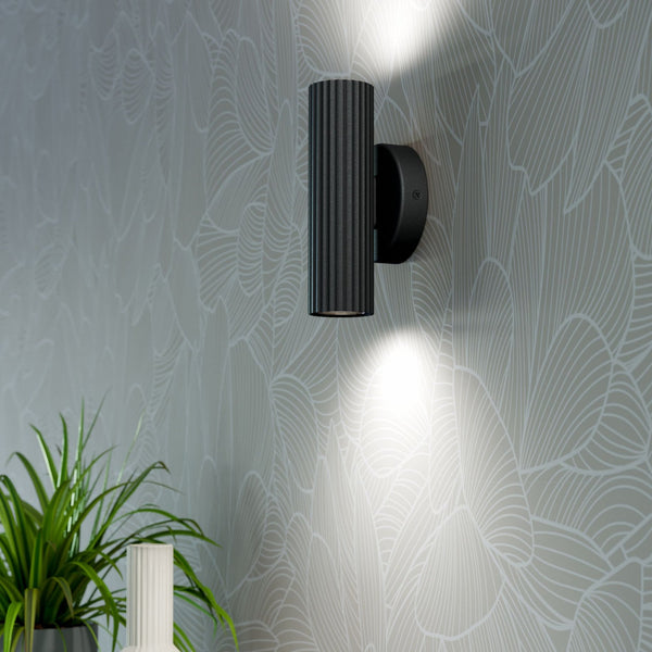 Portillo Modern Ribbed Up and Down Wall Light in Black