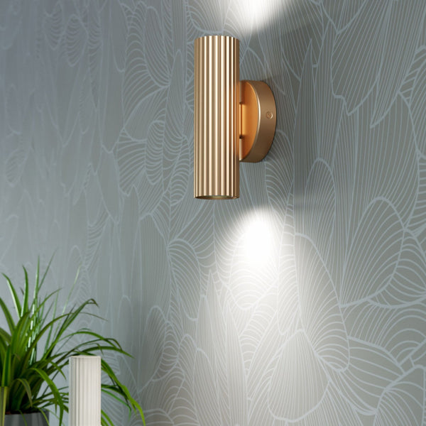Portillo Modern Ribbed Up and Down Wall Light in Matte Brass