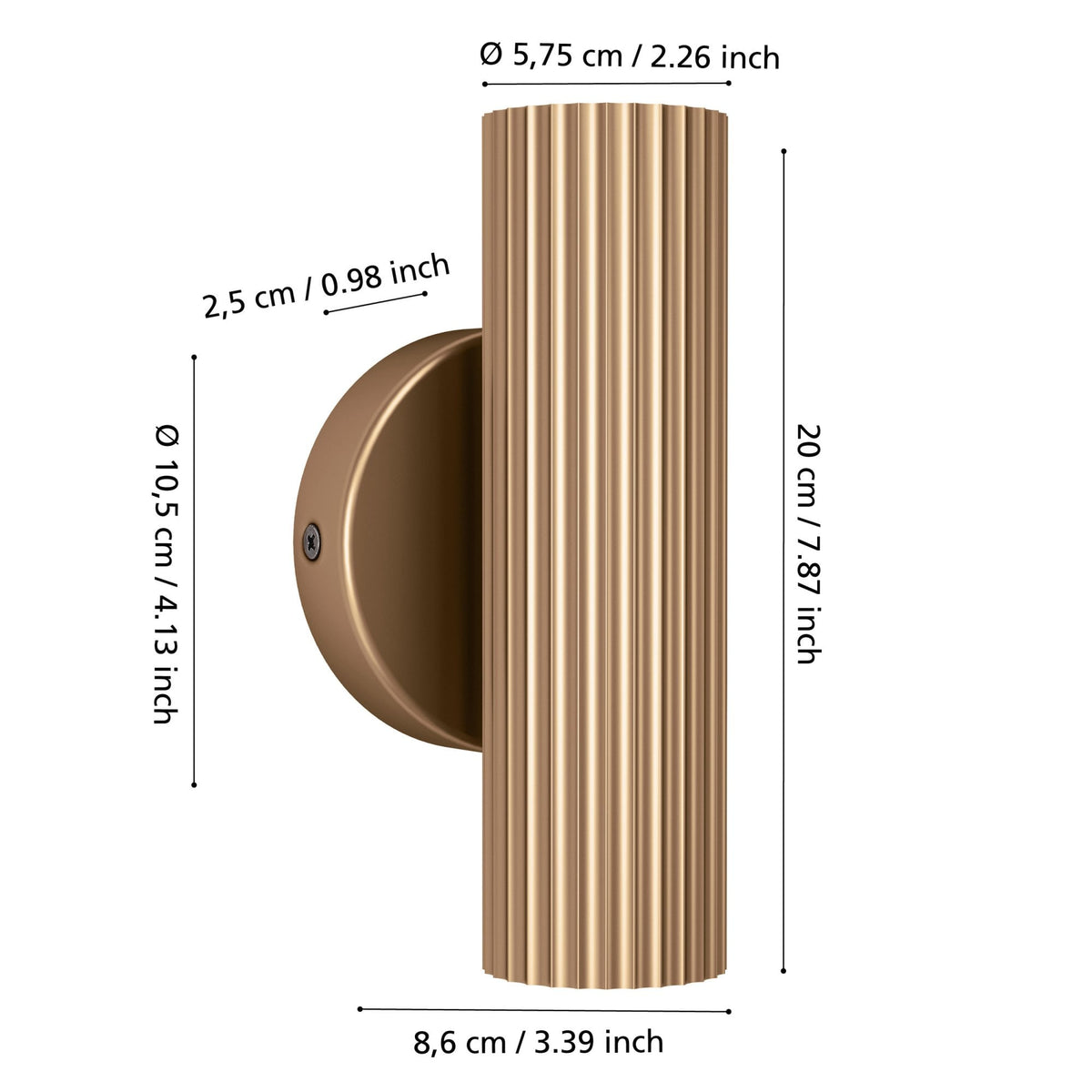 Portillo Modern Ribbed Up and Down Wall Light in Matte Brass