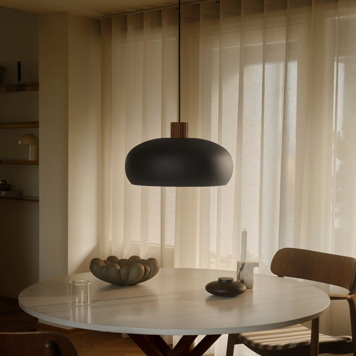 Aurelio Pendant in Black with Wood Detail