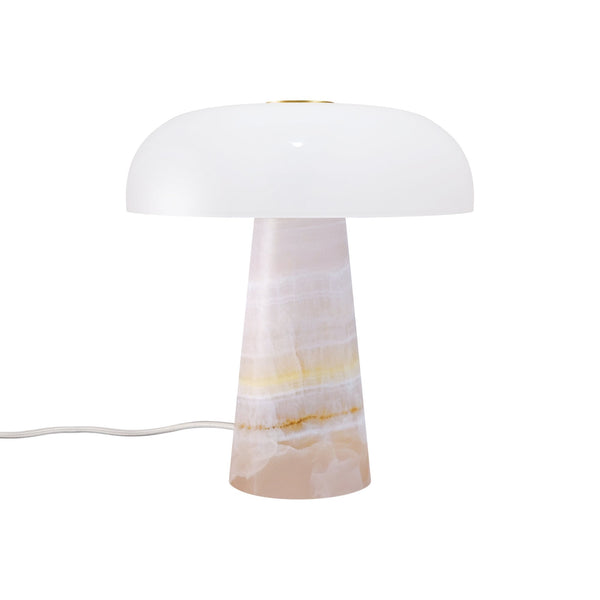 Glossy Mini Pink Jade Marble Table Lamp with Opal Glass Shade