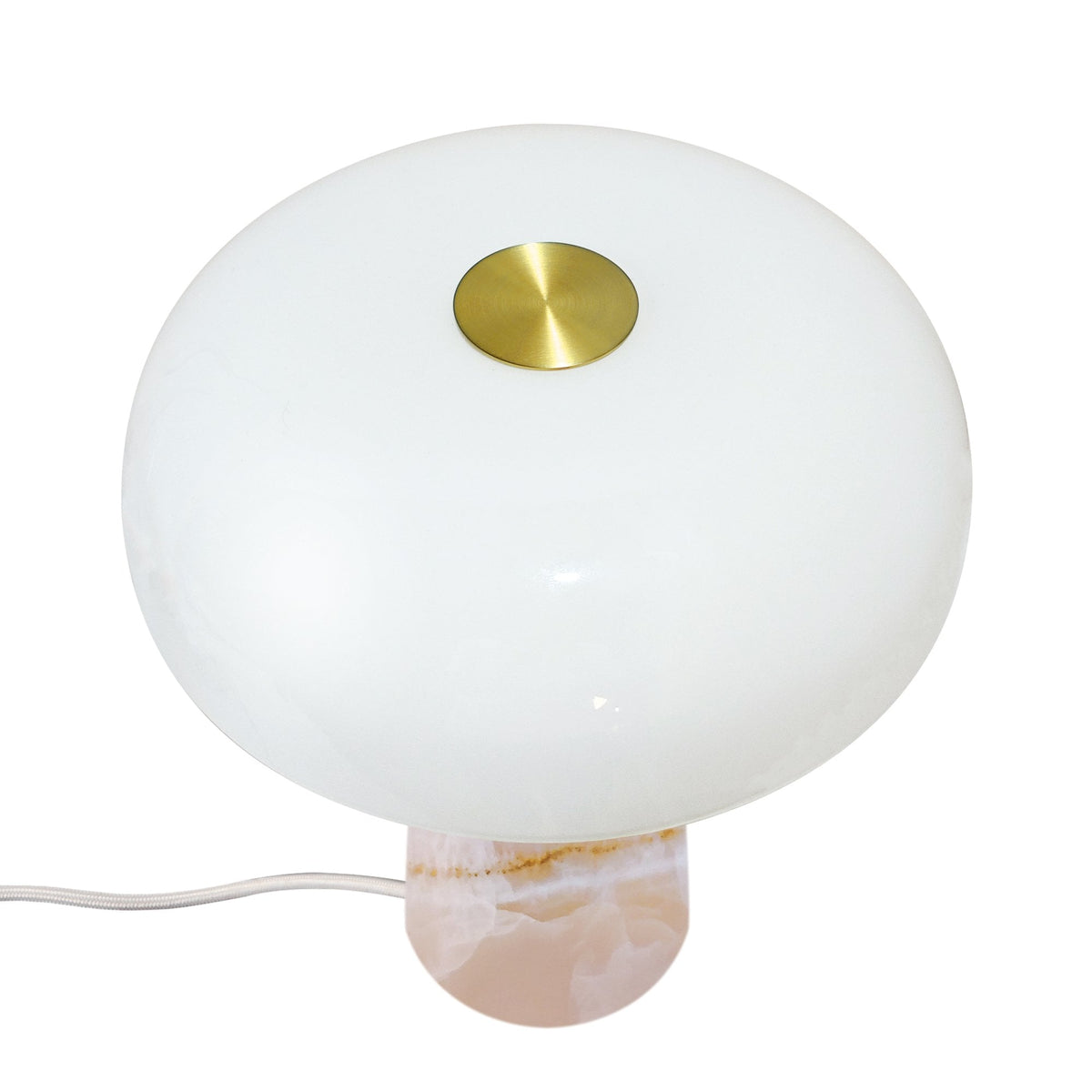 Glossy Mini Pink Jade Marble Table Lamp with Opal Glass Shade