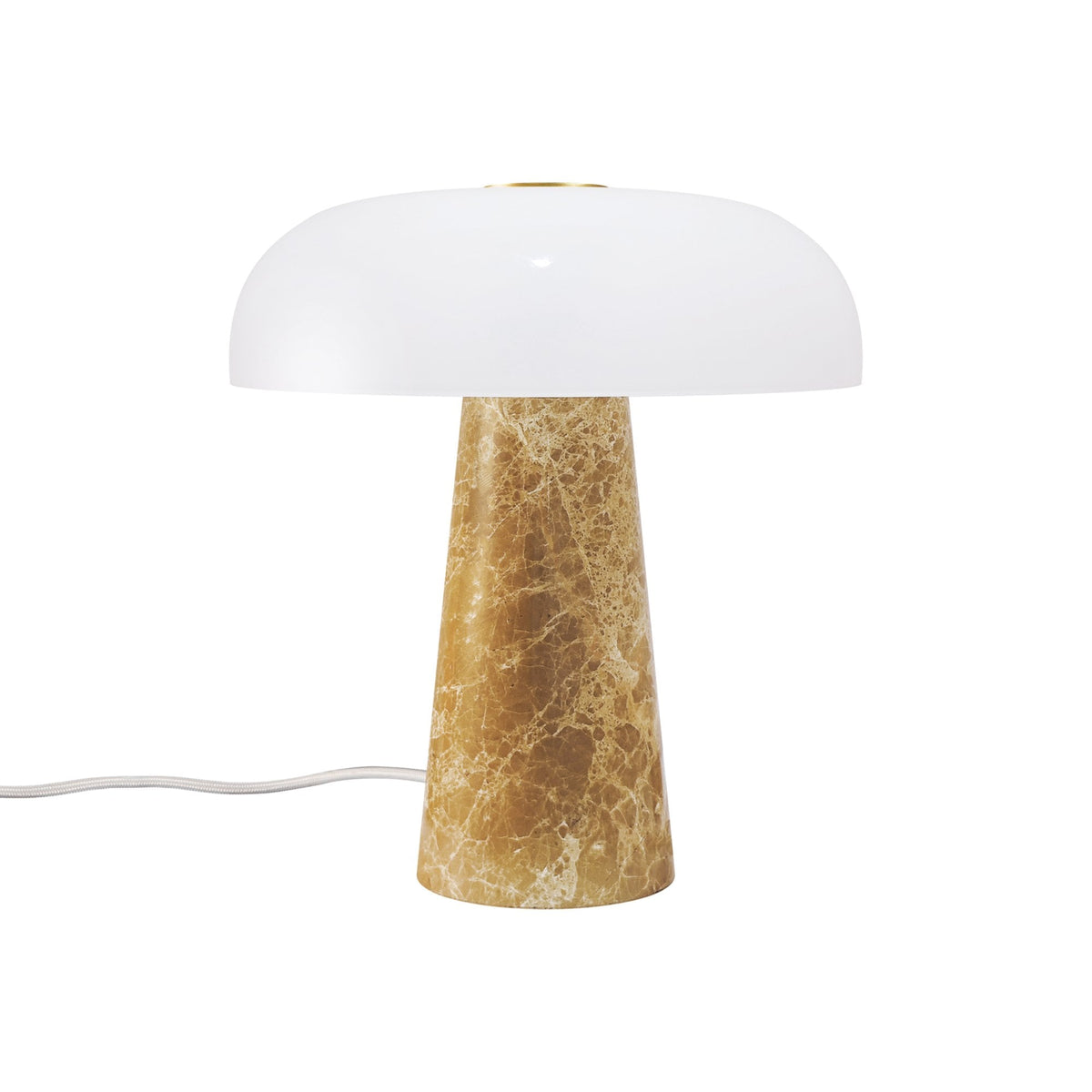 Glossy Mini Beige Marble Table Lamp with Opal Glass Shade