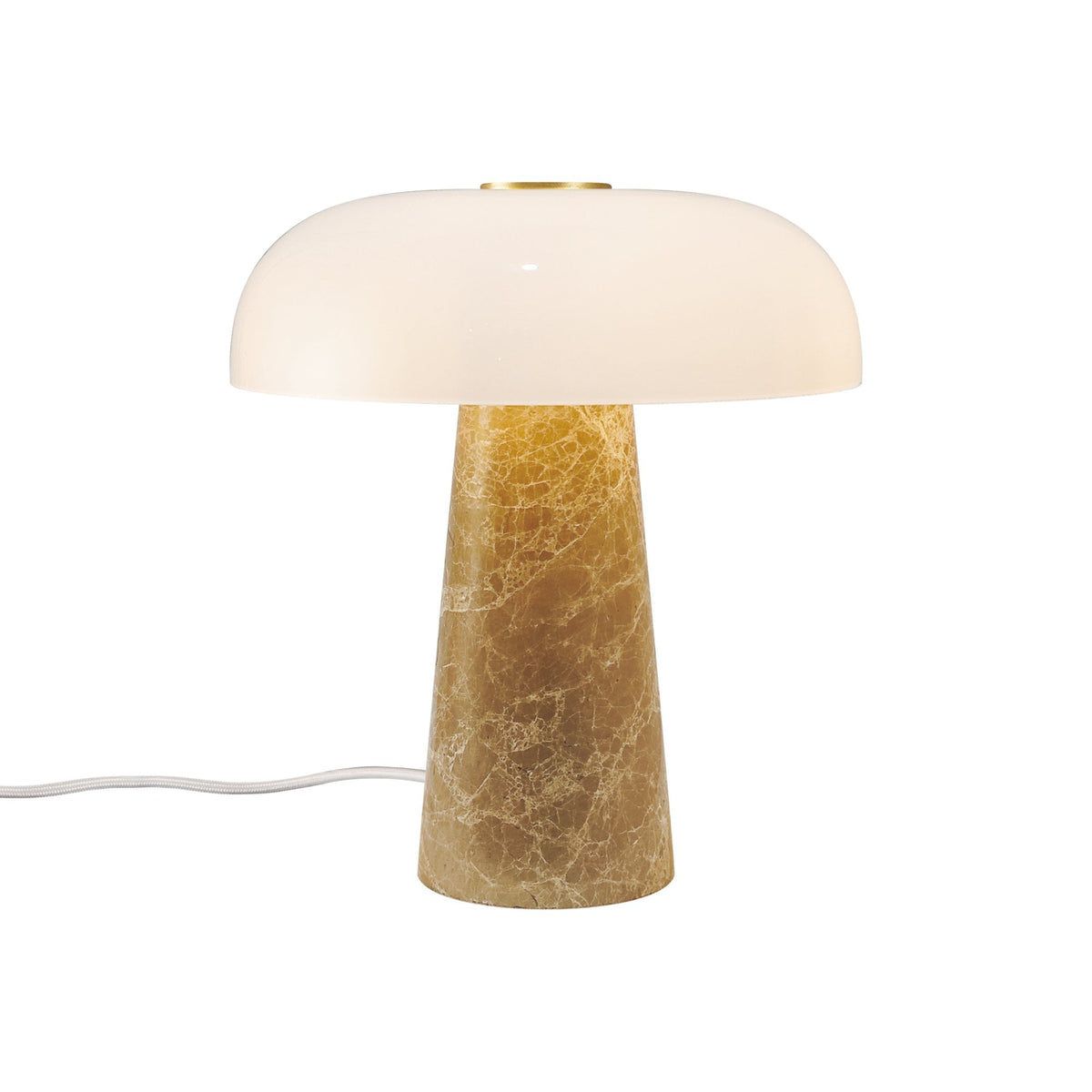 Glossy Mini Beige Marble Table Lamp with Opal Glass Shade