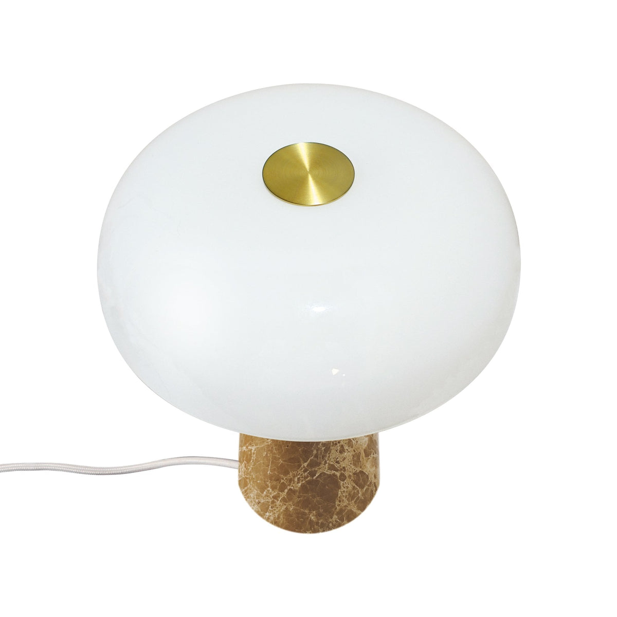 Glossy Mini Beige Marble Table Lamp with Opal Glass Shade