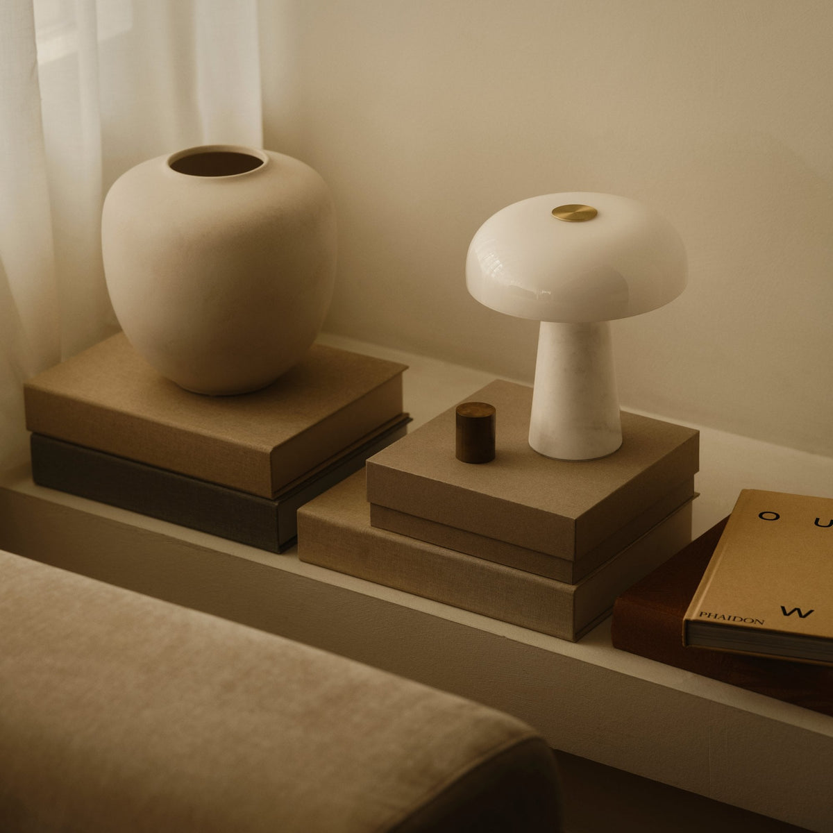 Glossy Mini White Marble Table Lamp with Opal Glass Shade