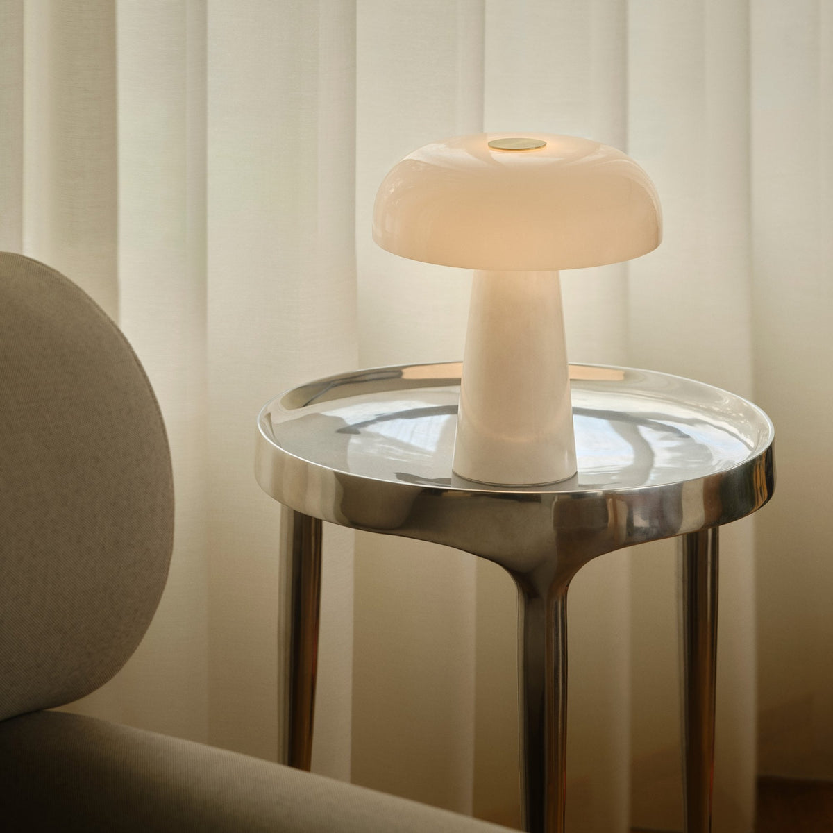 Glossy Mini White Marble Table Lamp with Opal Glass Shade