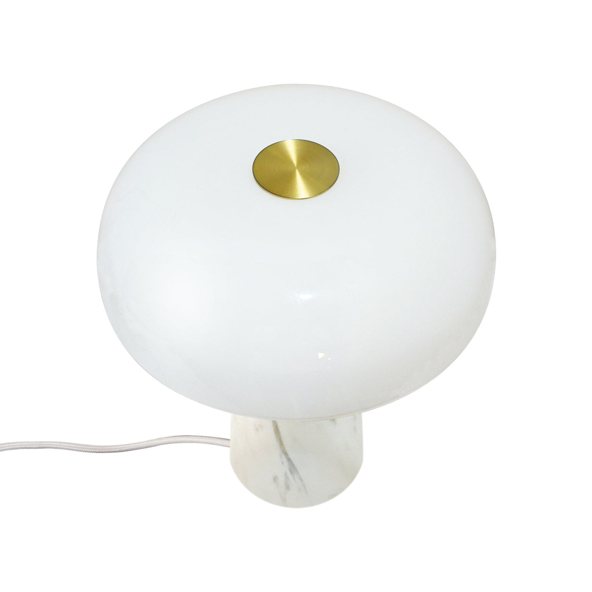 Glossy Mini White Marble Table Lamp with Opal Glass Shade