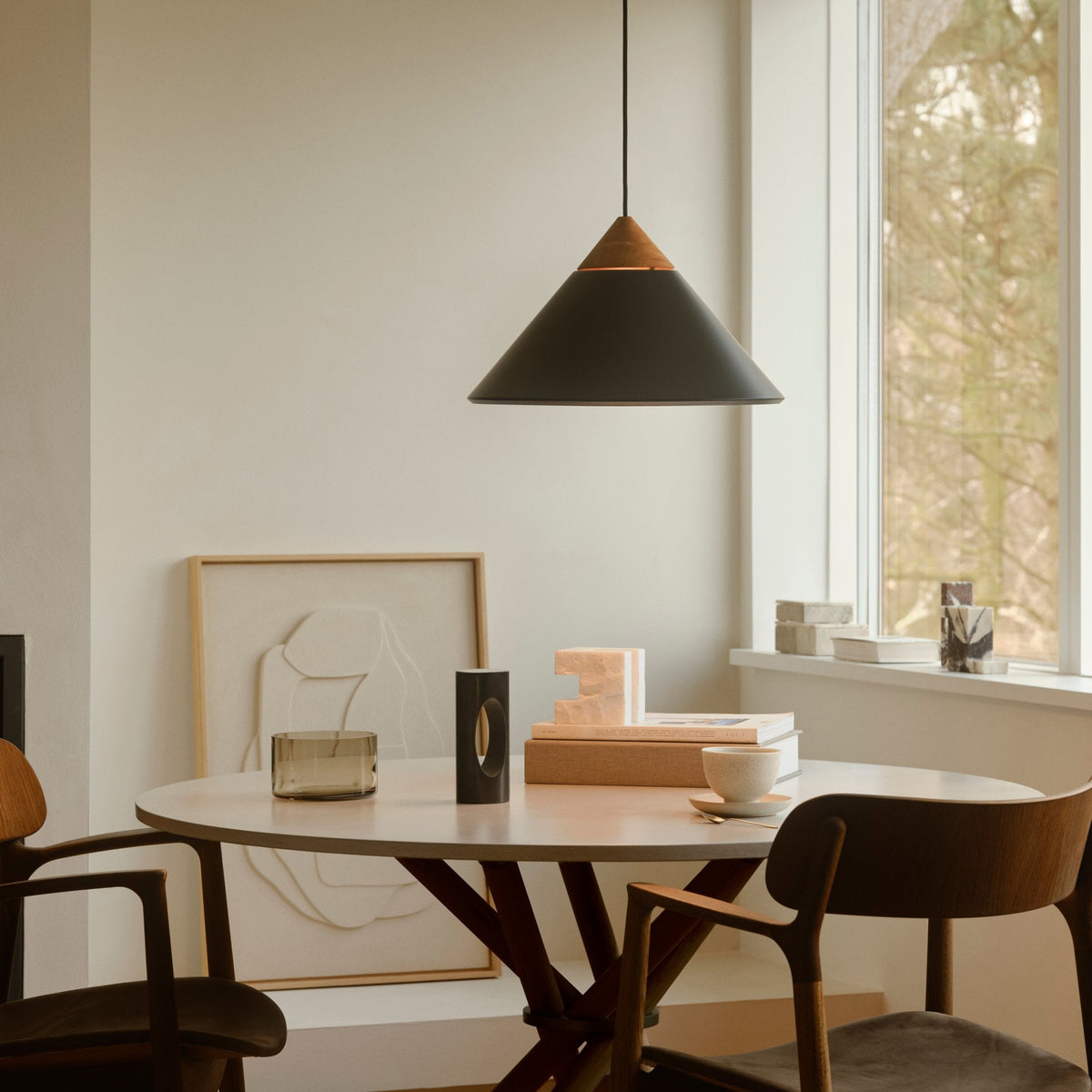 Kinto Pendant in Black with Wood Detail