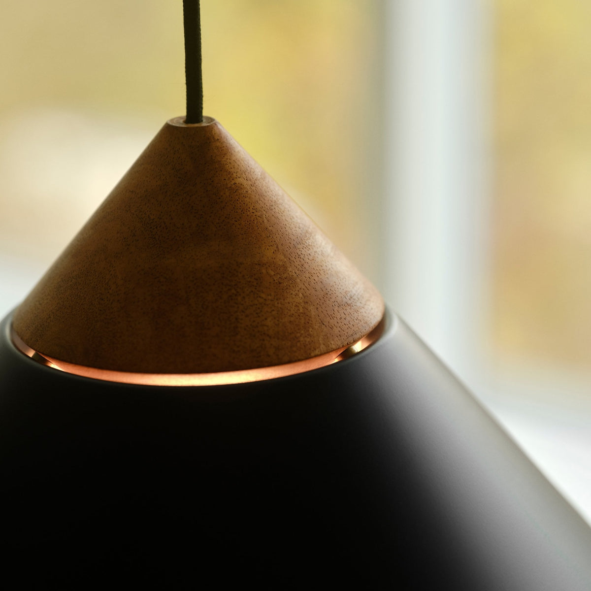 Kinto Pendant in Black with Wood Detail