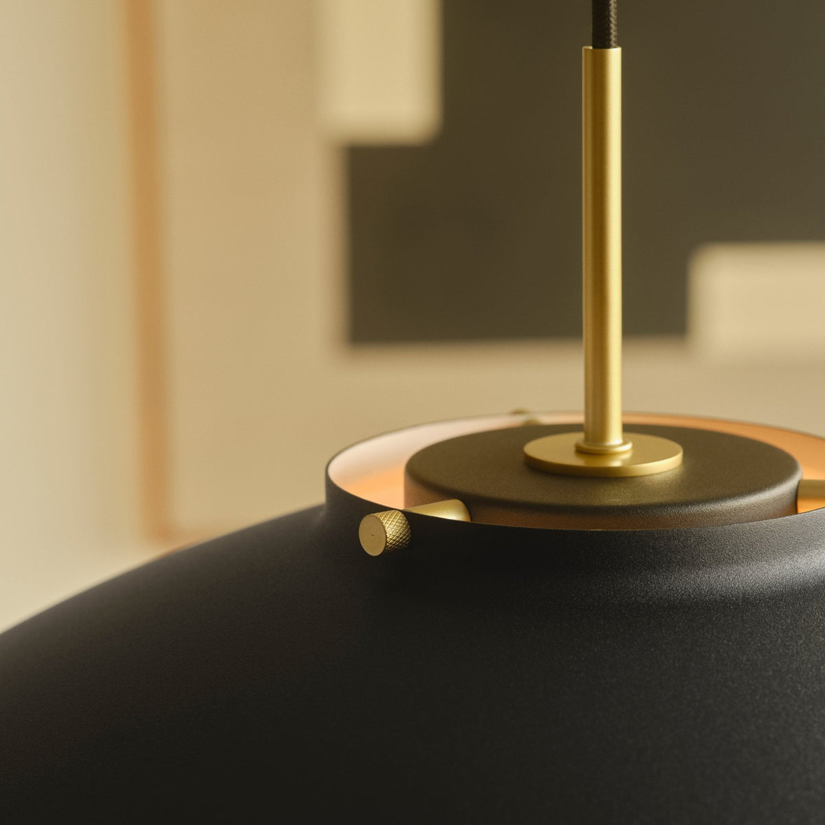DFTP By Nordlux Latif Pendant in Black with Brass Detail, close up of the top of the pendant