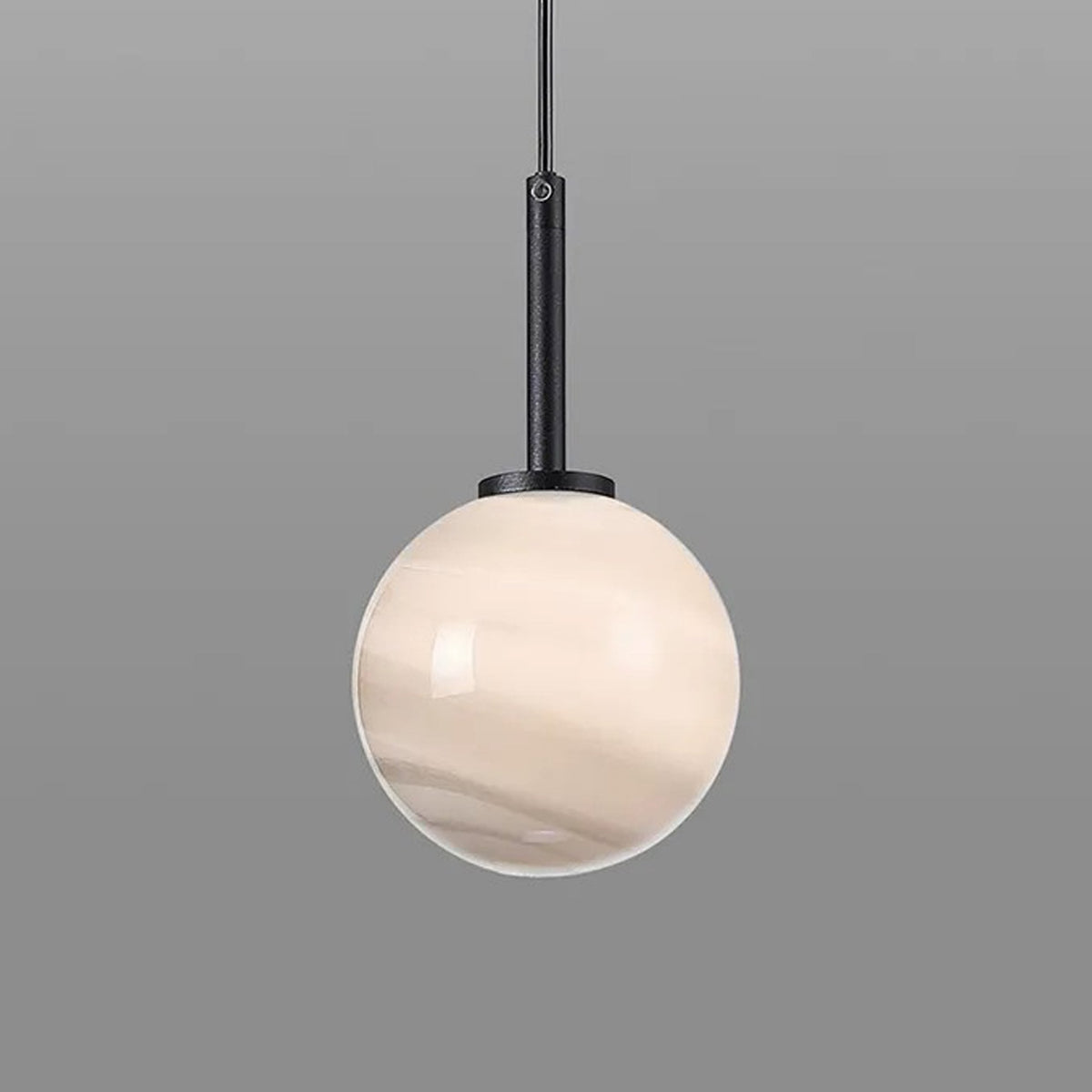 Tenterden IP44 Pendant in Satin Black with Grey & White Marble Effect Diffuser
