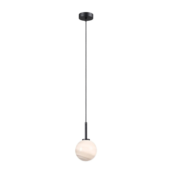 Tenterden IP44 Pendant in Satin Black with Grey & White Marble Effect Diffuser