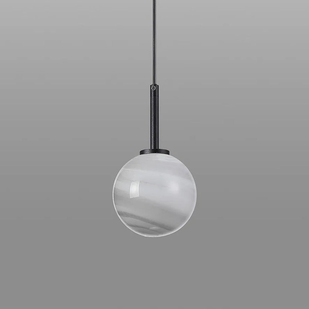 Tenterden IP44 Pendant in Satin Black with Grey & White Marble Effect Diffuser