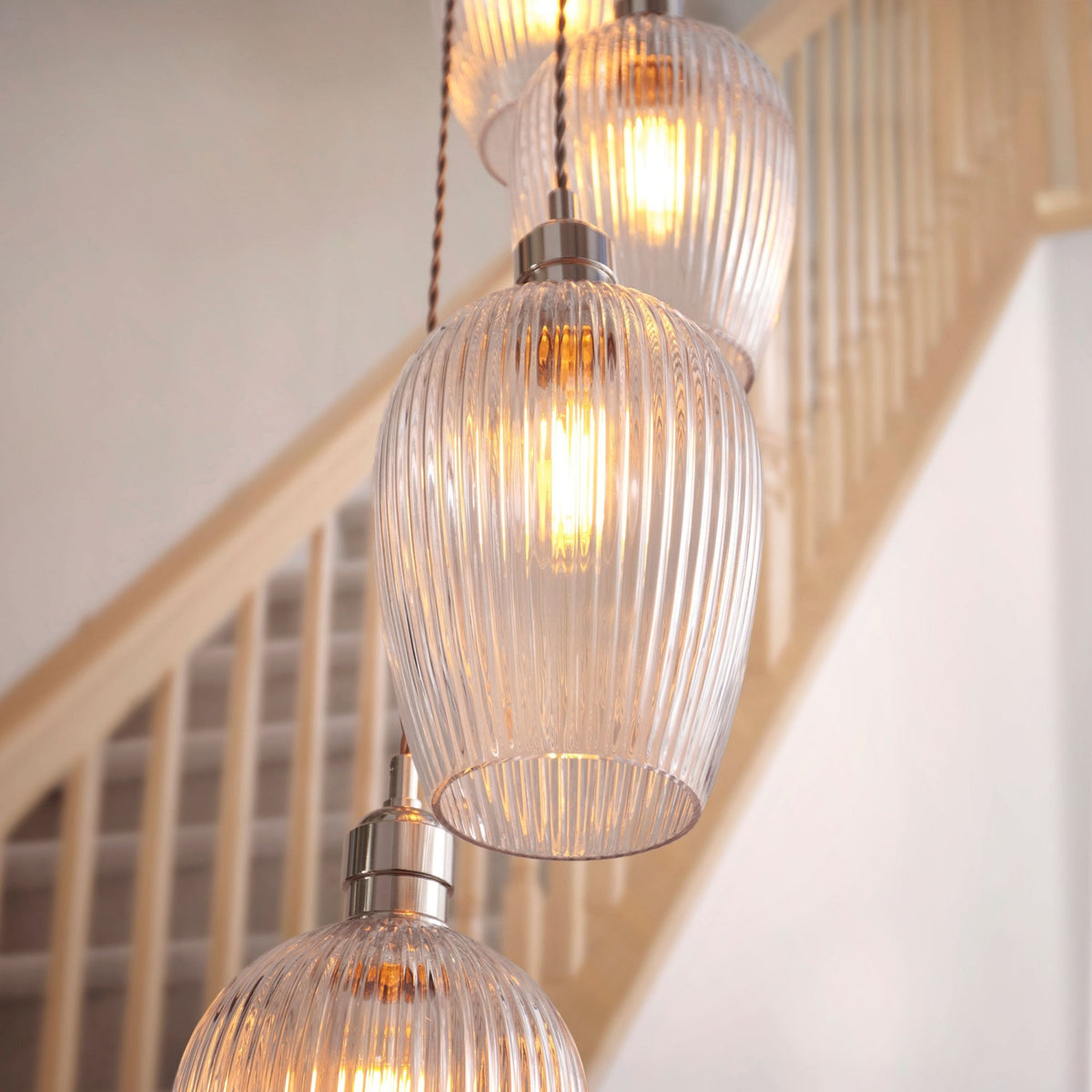 Hoburne 13 Light Cascade Pendant in Polished Nickel with Clear Ribbed Glass