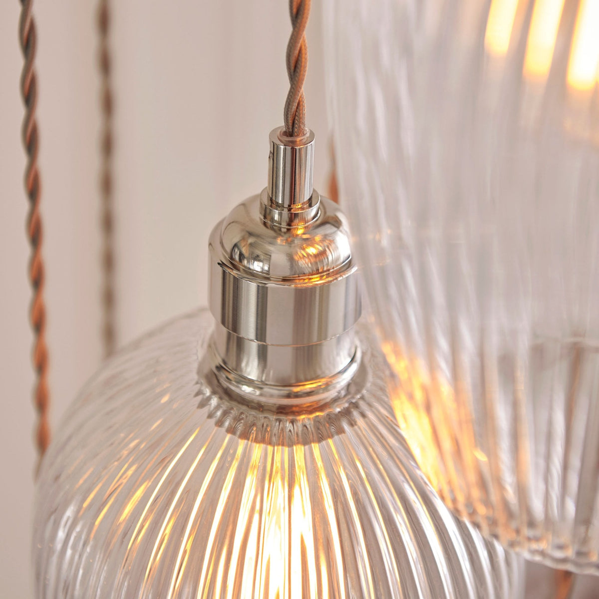 Hoburne 13 Light Cascade Pendant in Polished Nickel with Clear Ribbed Glass