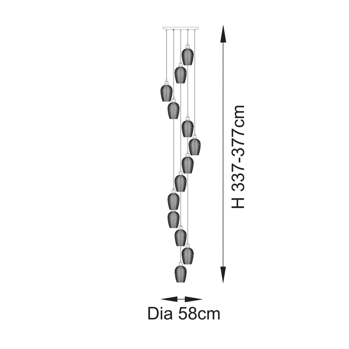 Hoburne 13 Light Cascade Pendant in Polished Nickel with Clear Ribbed Glass