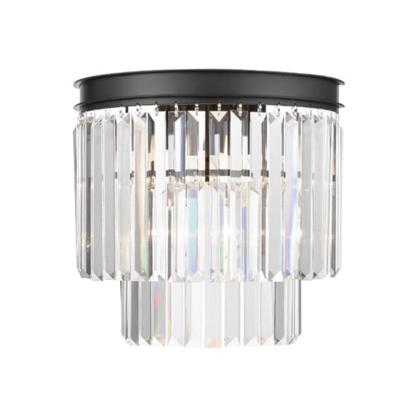 Mannington Wall Light  in Matt Black & Rectangular Crystals