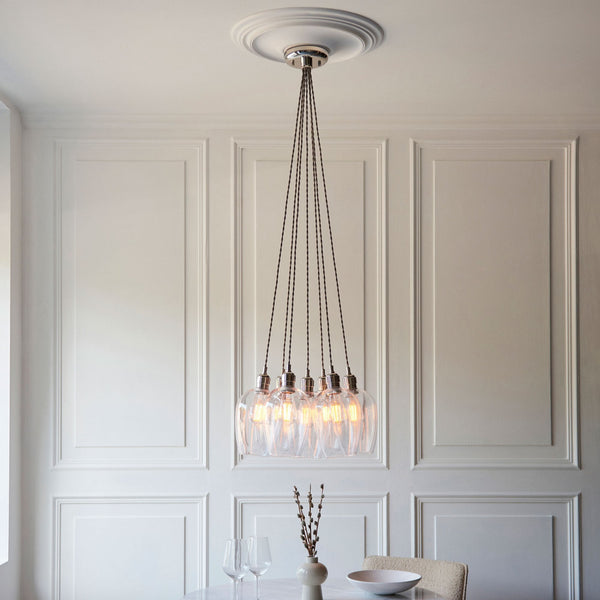 Hoburne 7 Light Cluster Pendant in Bright Nickel with Clear Glass