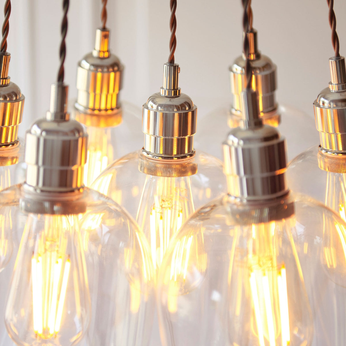 Hoburne 7 Light Cluster Pendant in Bright Nickel with Clear Glass