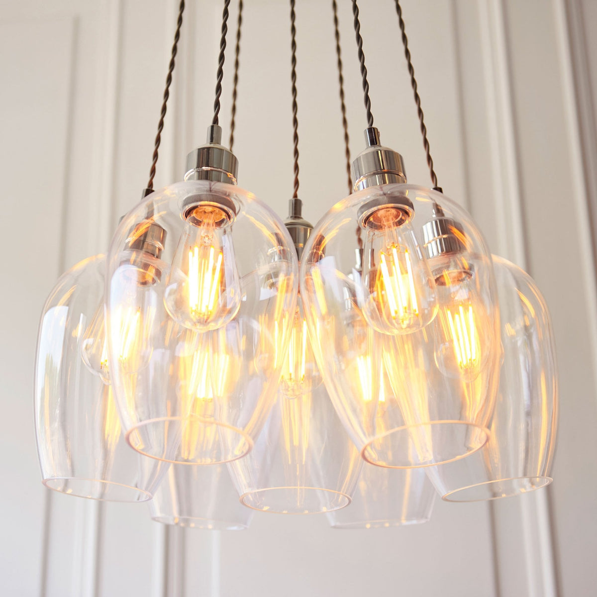 Hoburne 7 Light Cluster Pendant in Bright Nickel with Clear Glass