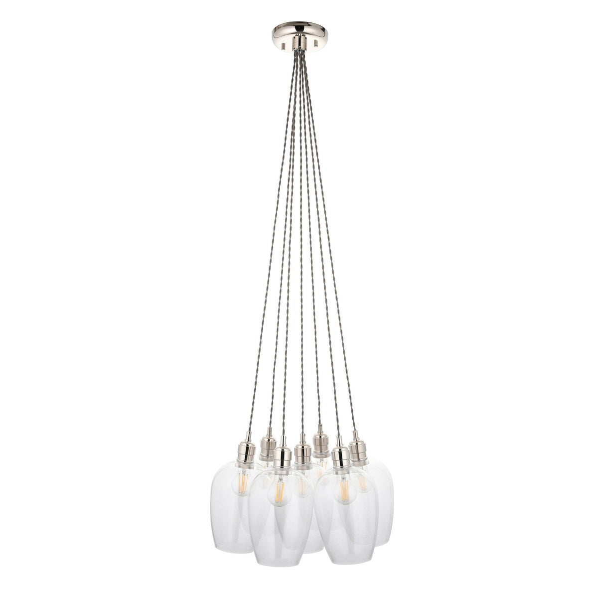 Hoburne 7 Light Cluster Pendant in Bright Nickel with Clear Glass