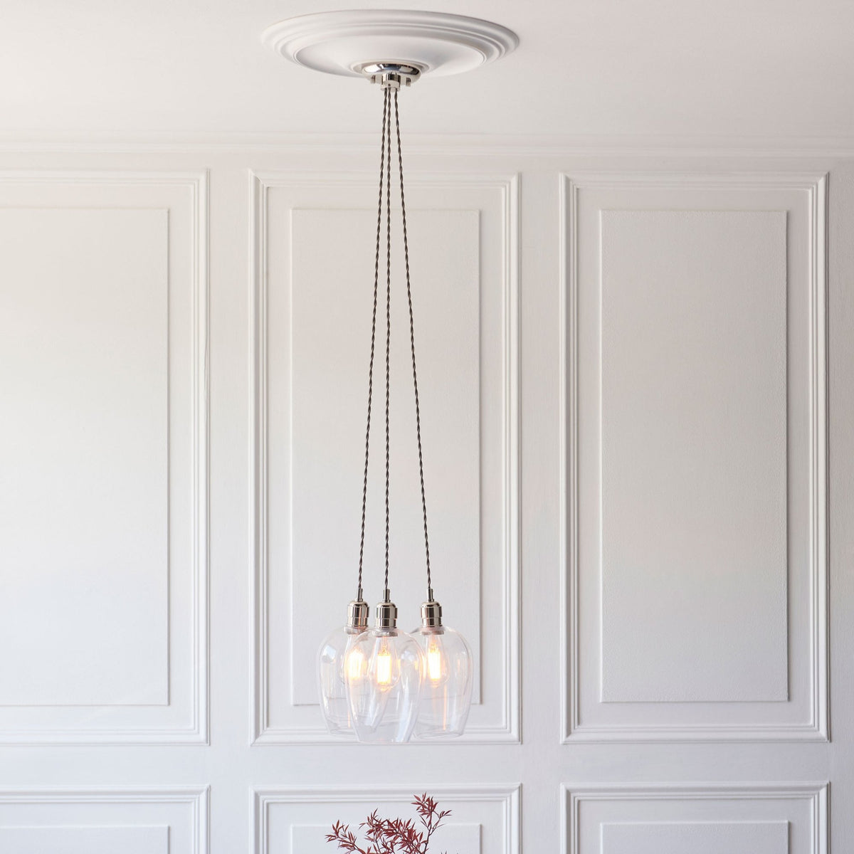 Hoburne 3 Light Cluster Pendant in Bright Nickel with Clear Glass