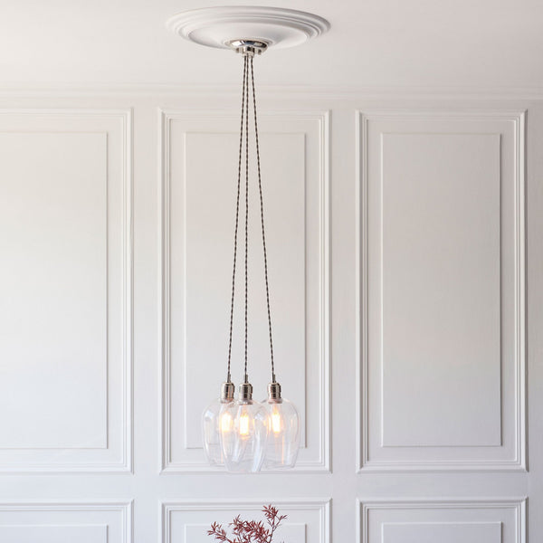 Hoburne 3 Light Cluster Pendant in Bright Nickel with Clear Glass