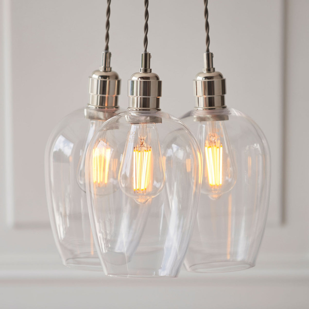 Hoburne 3 Light Cluster Pendant in Bright Nickel with Clear Glass